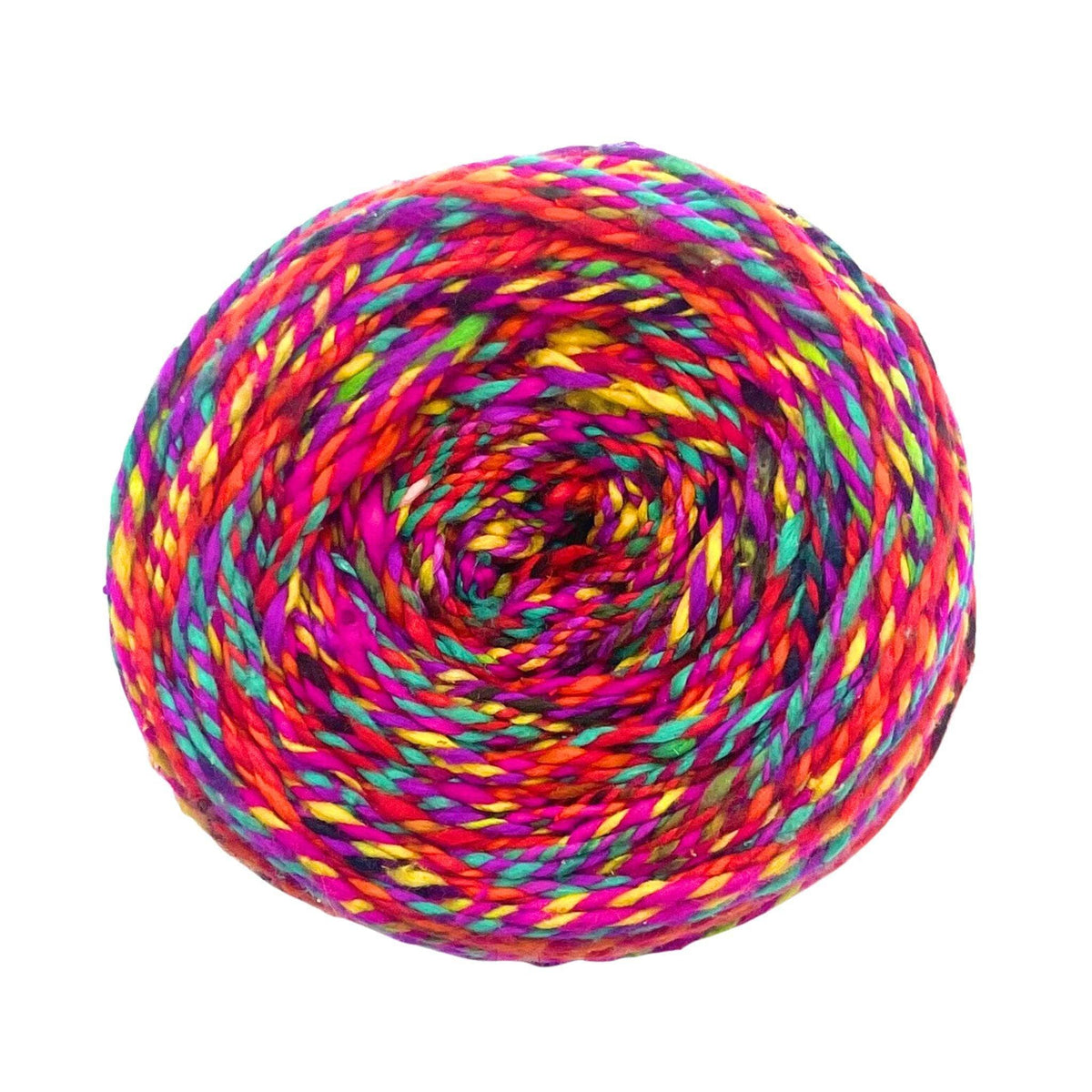 Recycled sport-weight silk yarn in Hot Air Balloon colorway